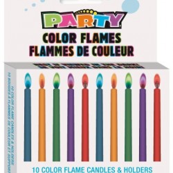 10 COLOUR FLAME CANDLES W/HLDS