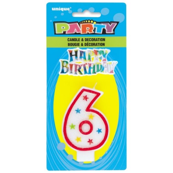 NUMERAL CANDLE W/CAKE DECO - 6