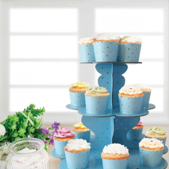 **3 TIER BLUE CAKE STAND WITH GOLD FOILED