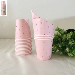 20PK 200ML PINK DOTTY PAPER CUP WITH GOLD FOILED