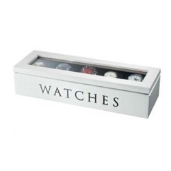 WOOD WATCH BOX 5 COMPART WHT