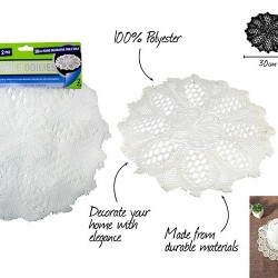 2pce Lace Table Doilies-30cmD-Round-Wht
