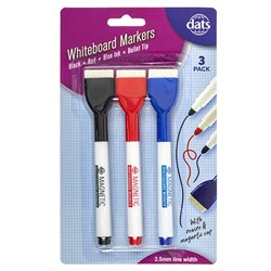 Marker Whiteboard 3pk Mixed Black Blue Red Ink w Erasers
