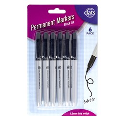Marker Permanent 6pk Black Ink Pen Style