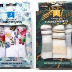 Mens & Ladies Pure Cotton Handkerchiefs-3PK