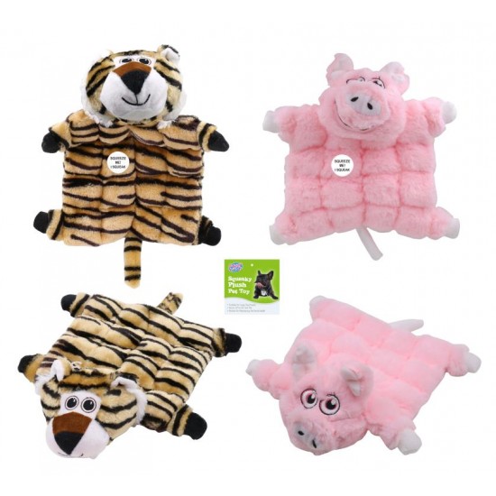 Flat Squeaky Animal Plush Pet Toy - Tiger/Pig Series