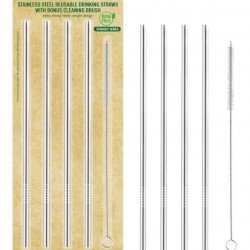 Reusable Stainless Steel Drinking Straws(Straight Series)-4PK W/Bonus Cleaning Brush
