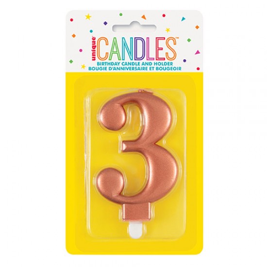 MET R/GOLD B'DAY CANDLE - NUMBER 3