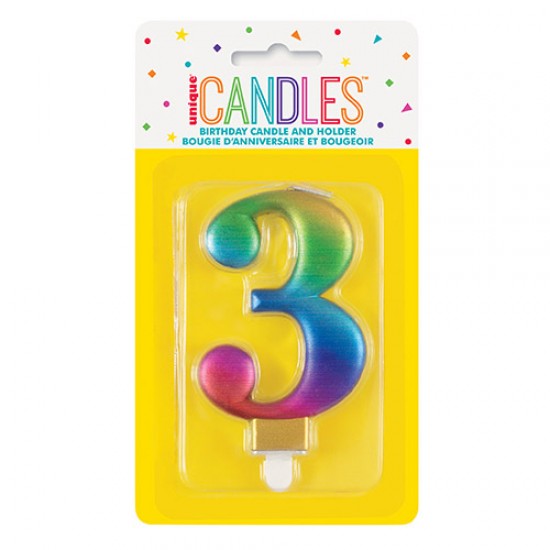 MET RAINBOW B'DAY CANDLE - NUMBER 3