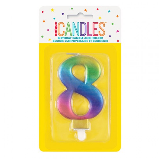 MET RAINBOW B'DAY CANDLE - NUMBER 8