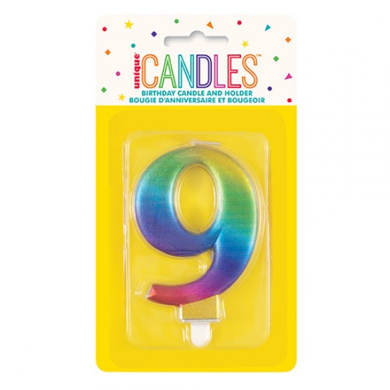 MET RAINBOW B'DAY CANDLE - NUMBER 9