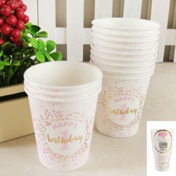 *12pk 200ml 1st Birthday Paper Cups in Foiled Pink