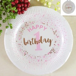 *12pk 23cm 1st Birthday Paper Plates in Foiled Pink