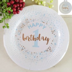 *12pk 23cm 1st Birthday Paper Plates in Foiled Blue