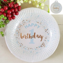 12pk 18cm 1st Birthday Paper Plates in Foiled Blue
