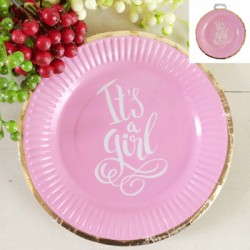 *12pk 18cm Baby Shower Paper Plates in Foiled Pink