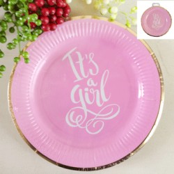 *12pk 23cm Baby Shower Paper Plates in Foiled Pink