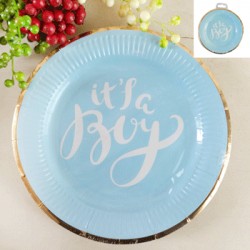 12pk 23cm Baby Shower Paper Plates in Foiled Blue