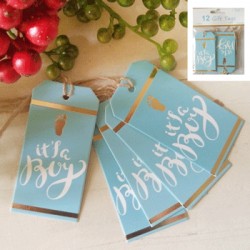 *12pk Baby Shower Gift Tags in Foiled Blue
