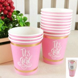 *12pk 200ml Baby Shower Paper Cups in Foiled Pink